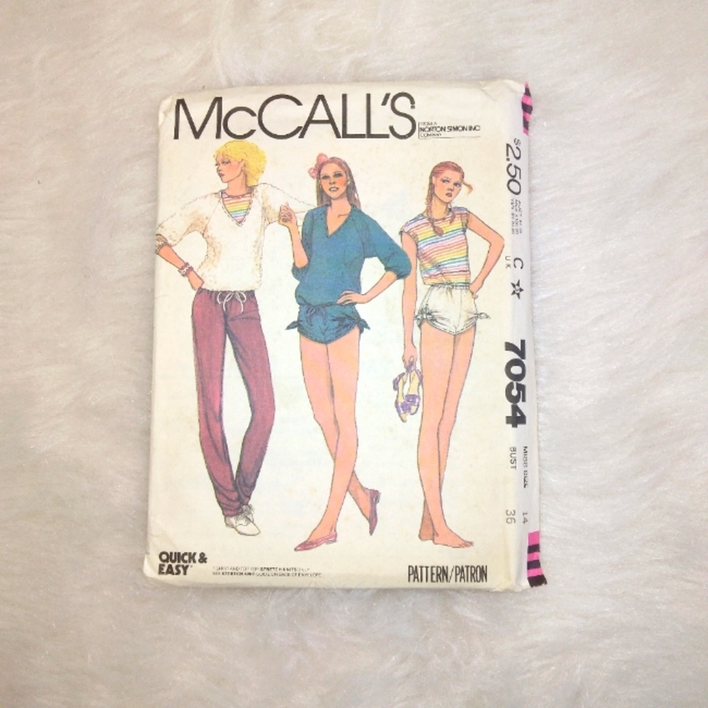 McCall's 7054 Vintage top, t-shirt, pants and shorts Size 14, Bust 36